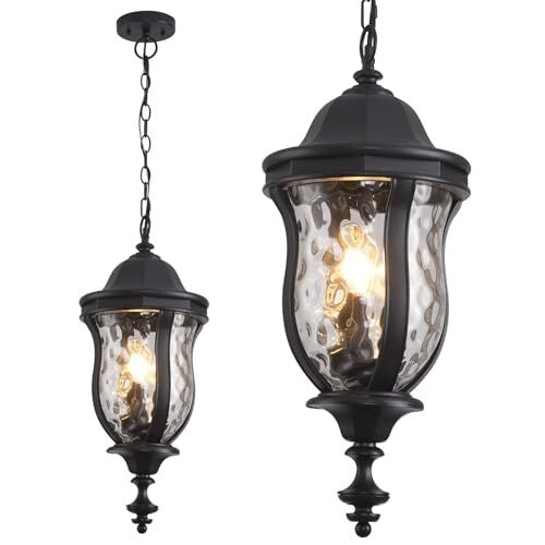 Large Outdoor Pendant Light Fixture 23.6'' Exterior Hanging 23.6 Inch Black