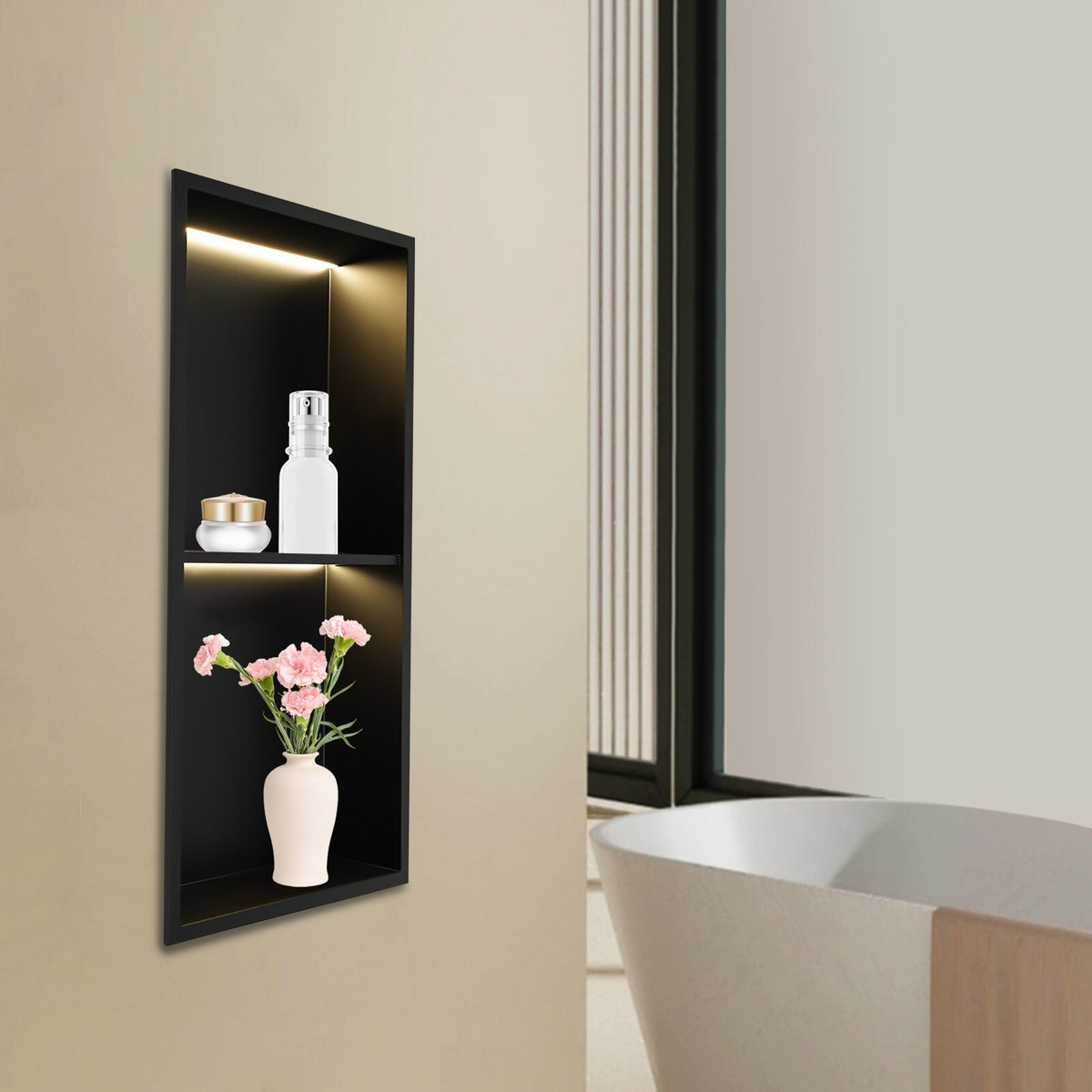Stainless Steel Shower Niche 2-Tier Bathroom Wall Niche w/ LED Light 12x24in