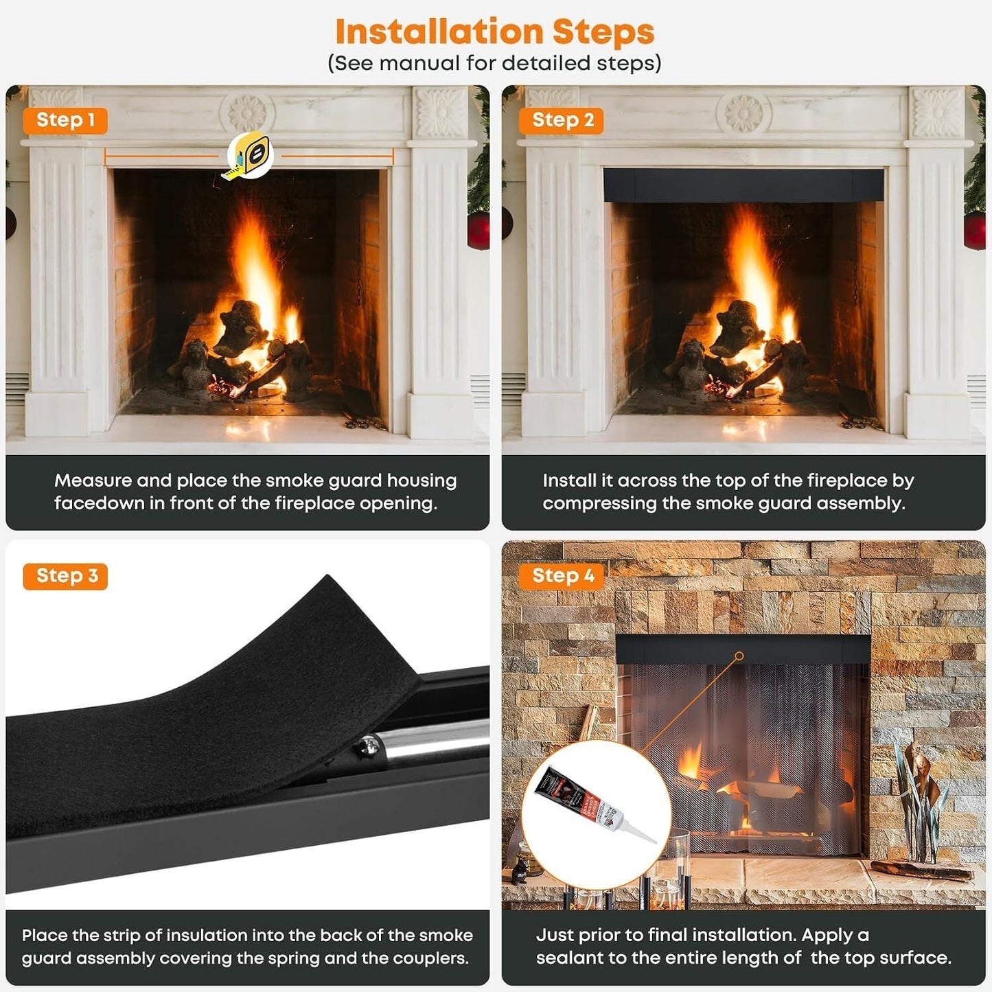 Stanbroil Smoke Guard for 28.5 to 48-Inch by 8-Inch Fireplaces Black Powder
