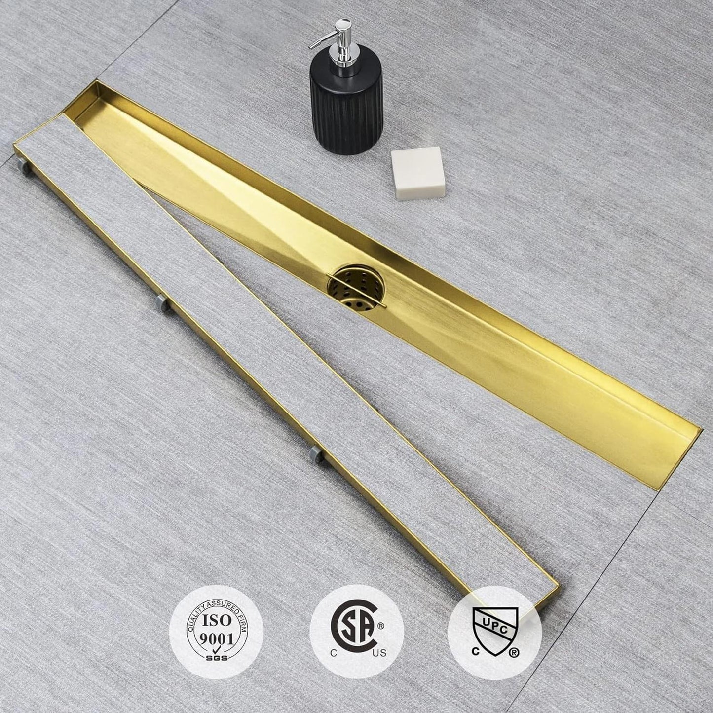 Gold Linear Shower Drain 40 inch with Invisible 2 in 1 Tile Insert Panel 304