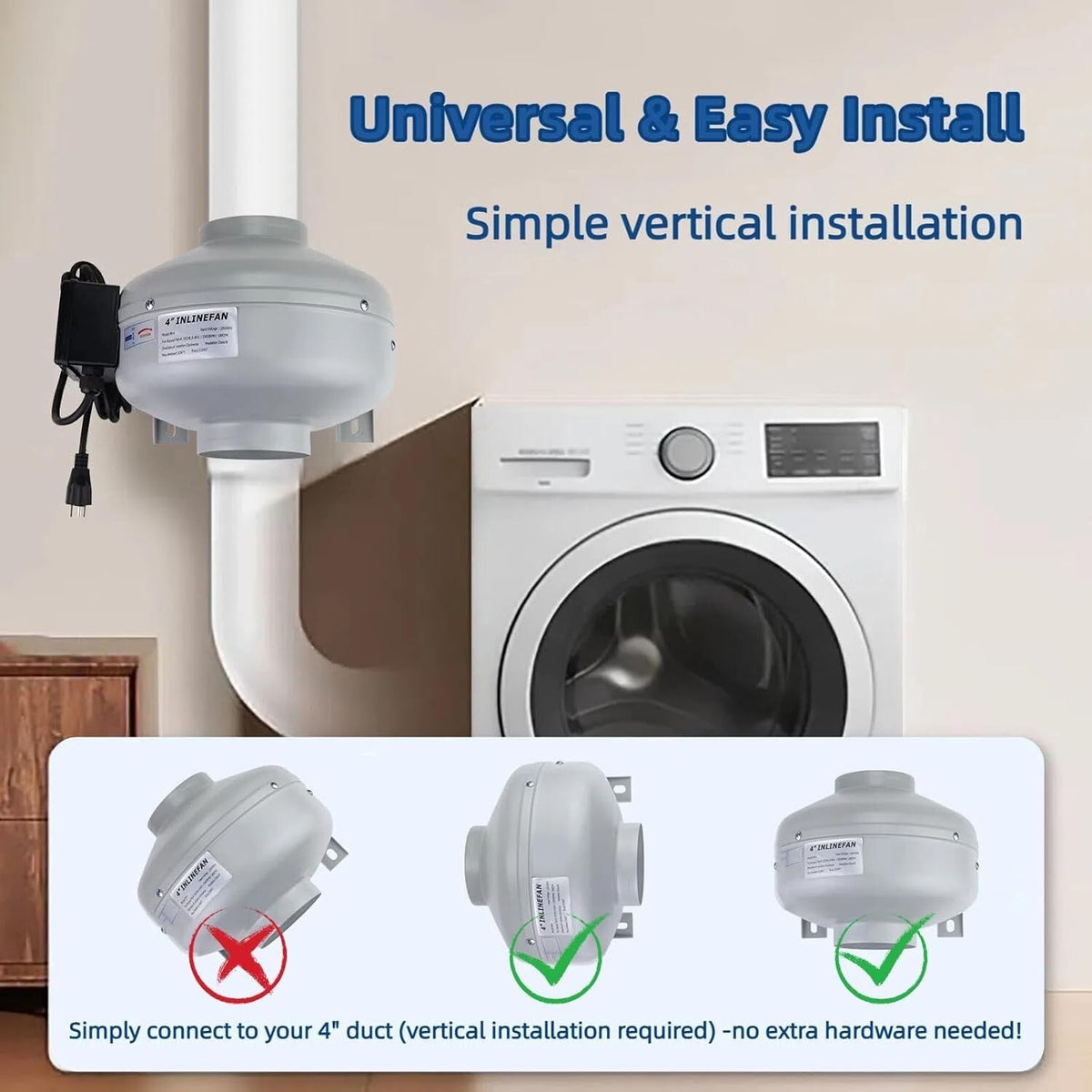 M-4DBT Automatic Dryer Vent Booster Exhaust Fan for Clothes Dryers Vent Duct 4"