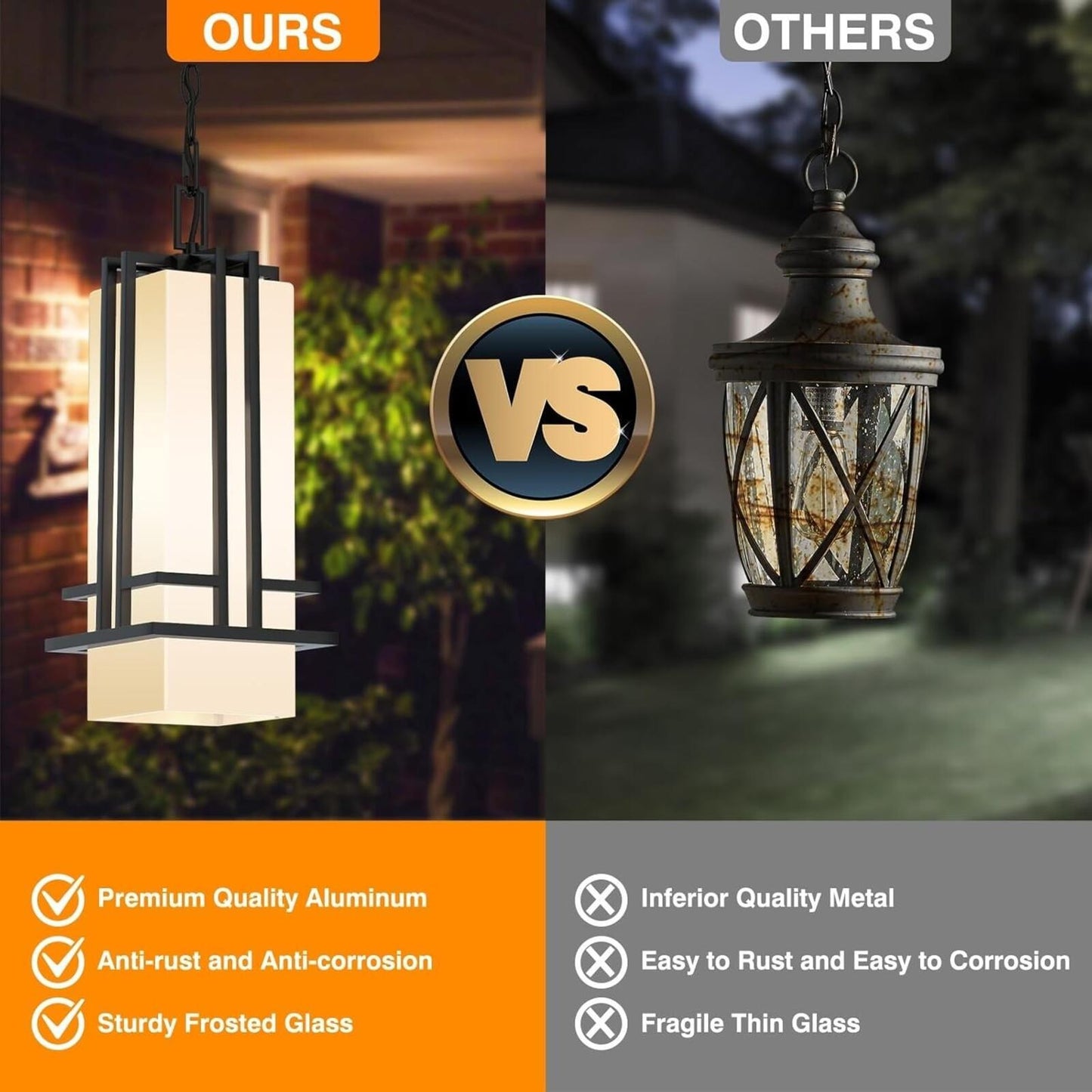 Outdoor Pendant Light Fixture - Aluminum Exterior Hanging Lantern Max 50''H, 1 p