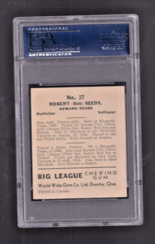 1936 World Wide Gum #27 Bob Seeds Baseball Card PSA 4 VG-EX