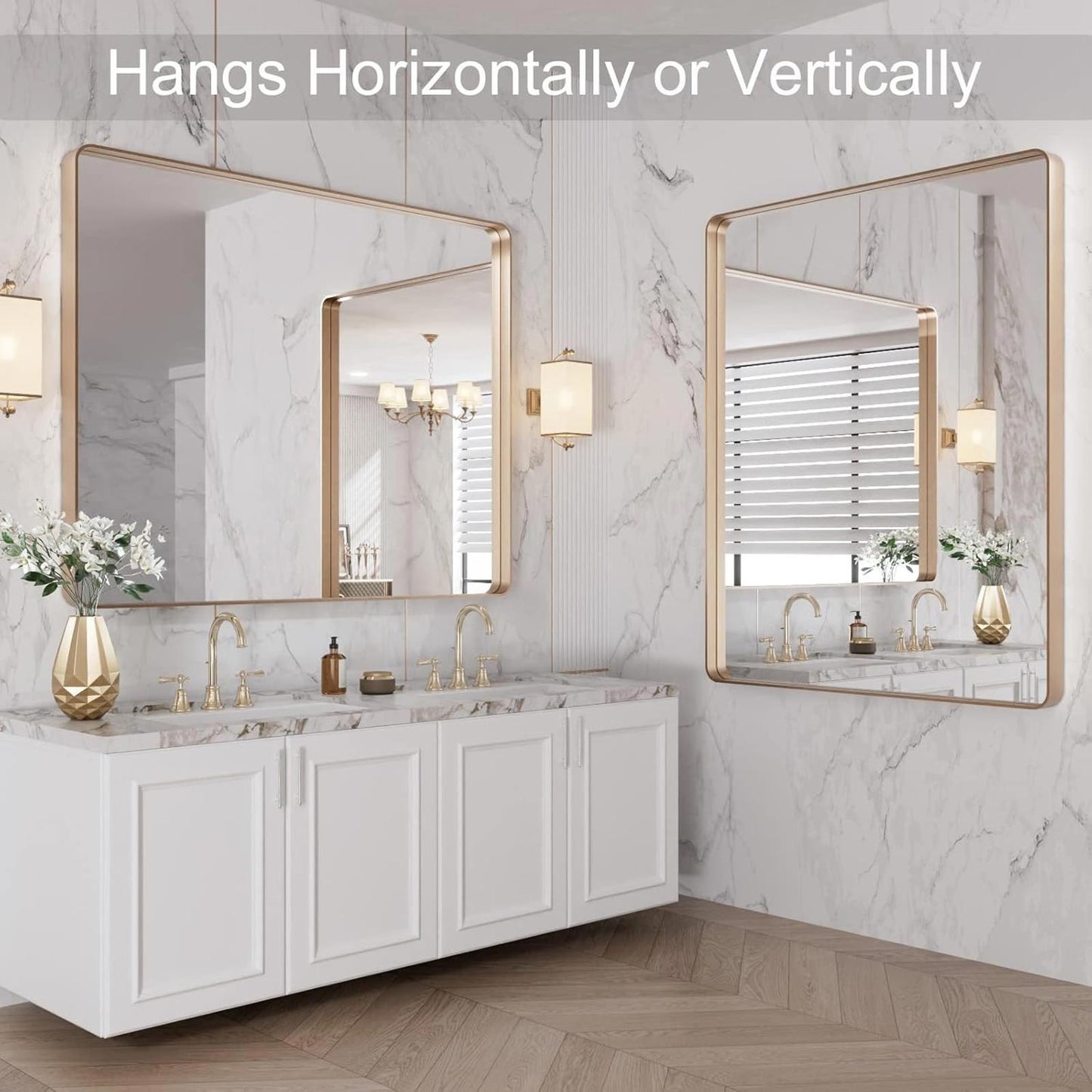 40”X36” Gold Bathroom Mirror, Rounded Rectangle Gold Frame Mirror