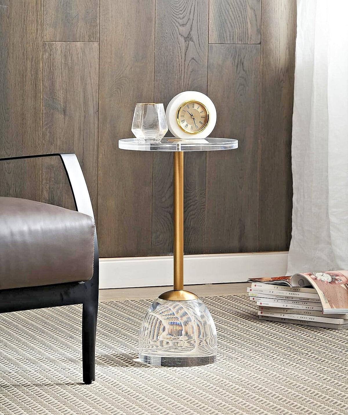 Clear Acrylic End Table,Brushed Brass Metal,Side Table for Office,Nightstand ...