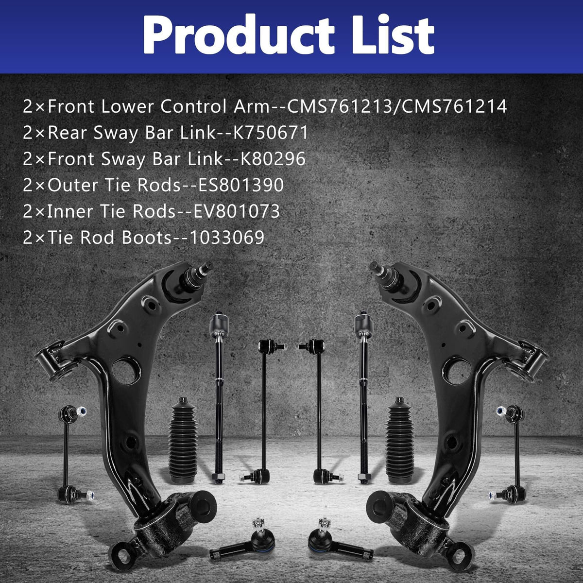 Frt Lower Control Arm Ball Joint Sway Bar Tie Rod Boot 12pc for 13-16 Mazda CX-5