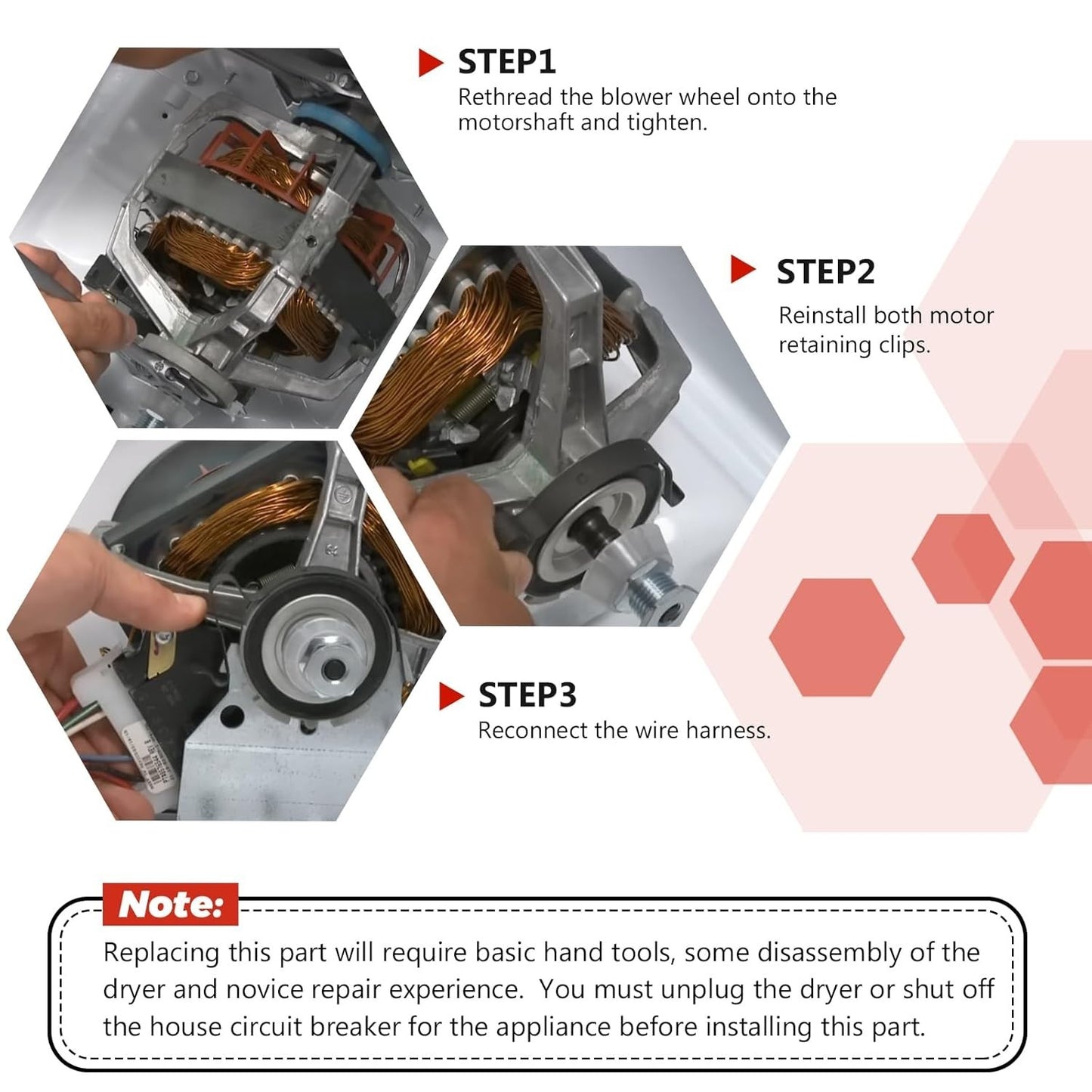 0EM 279827 Dryer Drive Motor with Pulley (Upgraded Blower Shaft Length)