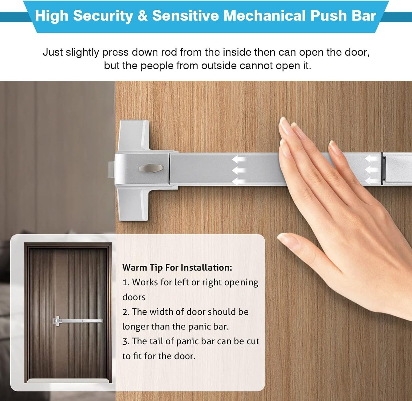 IRONWALLS Door Push Bar Panic Exit Device with Exterior Lever, 70cm/27.5” Stainl