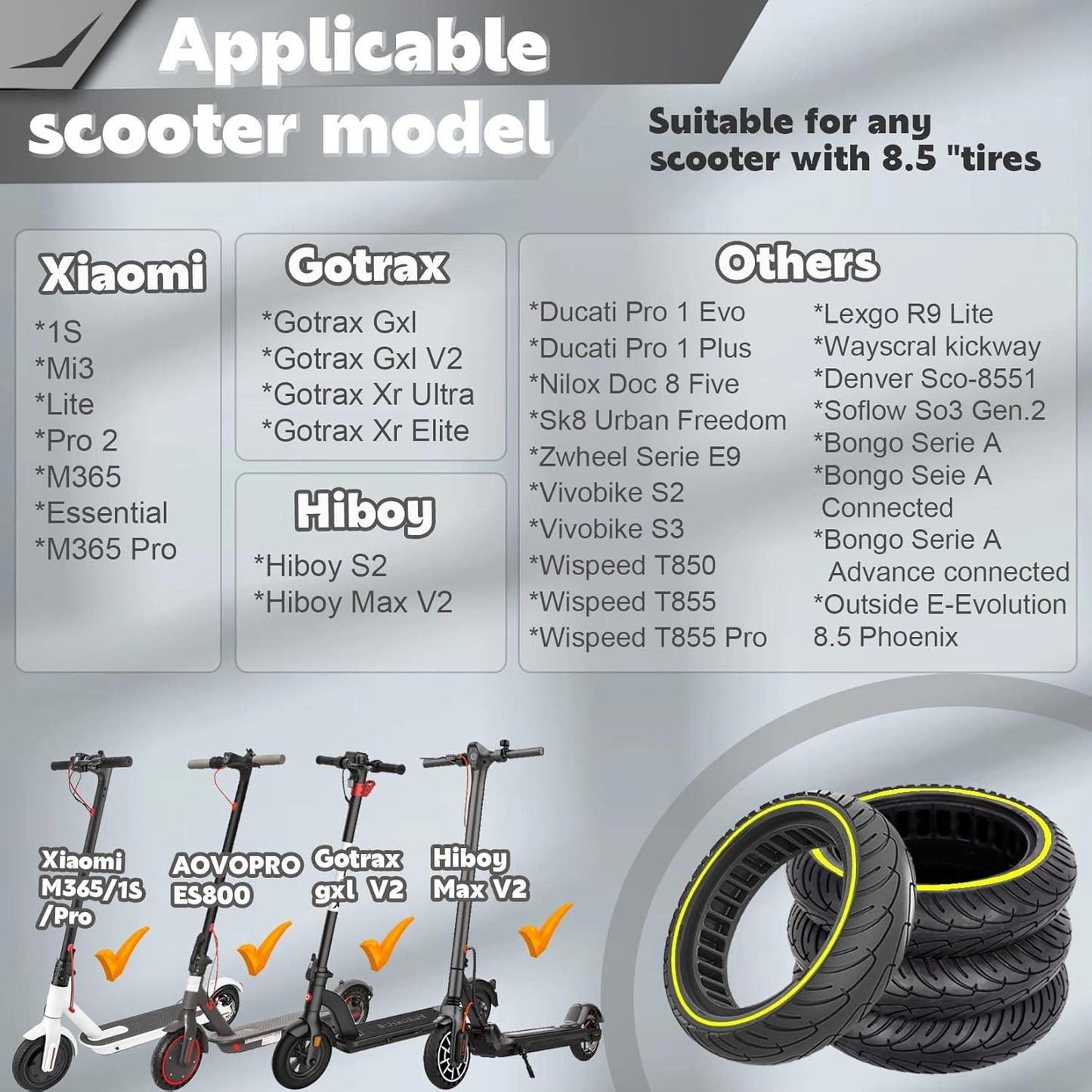 8.5x2.0 Solid Tire, 50/75-6.1 Scooter tire 8 1/2x2 Inch Replacement Tire,