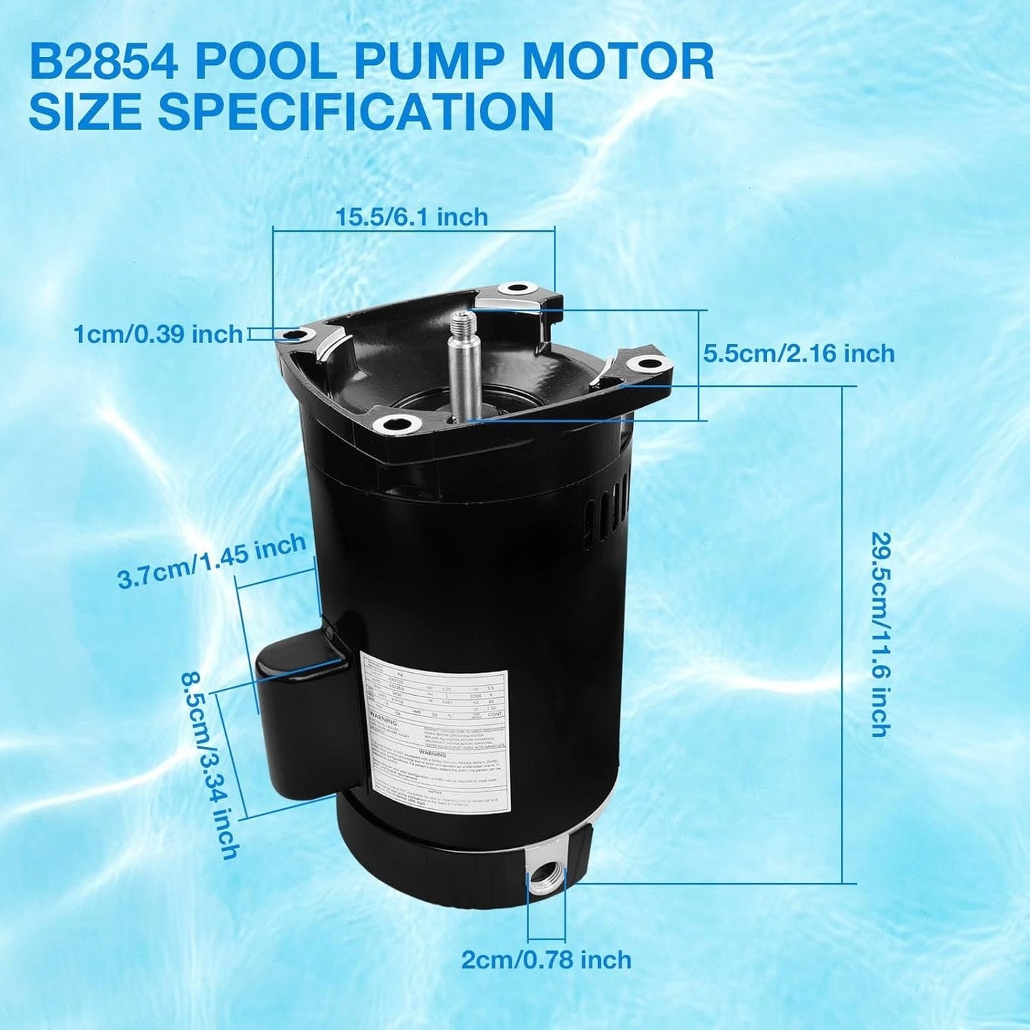 B2854 1.5hp Pool Pump Motor, 3450RPM, 115V/230V Dual Voltage, 56Y Frame Motor