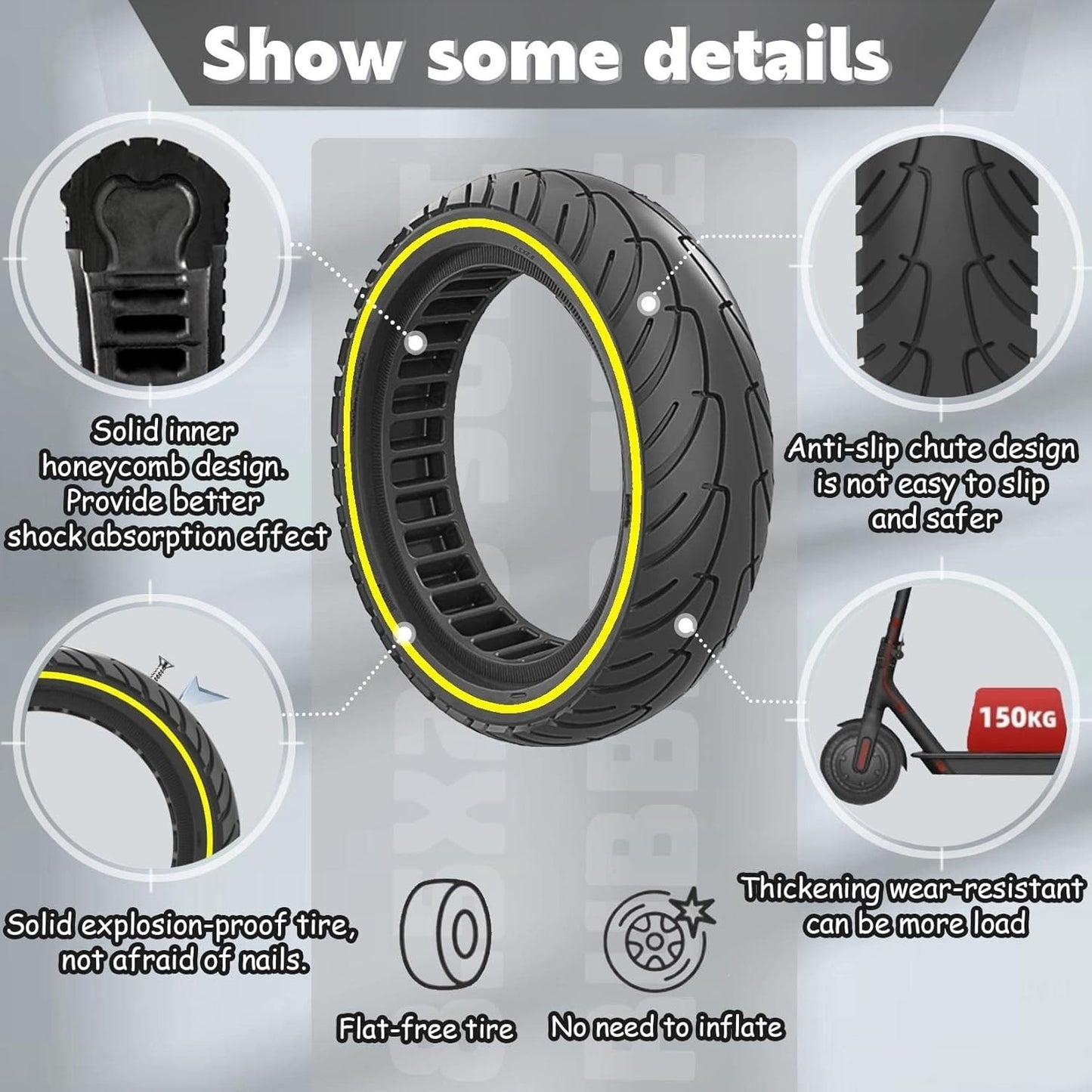8.5x2.0 Solid Tire, 50/75-6.1 Scooter tire 8 1/2x2 Inch Replacement Tire,
