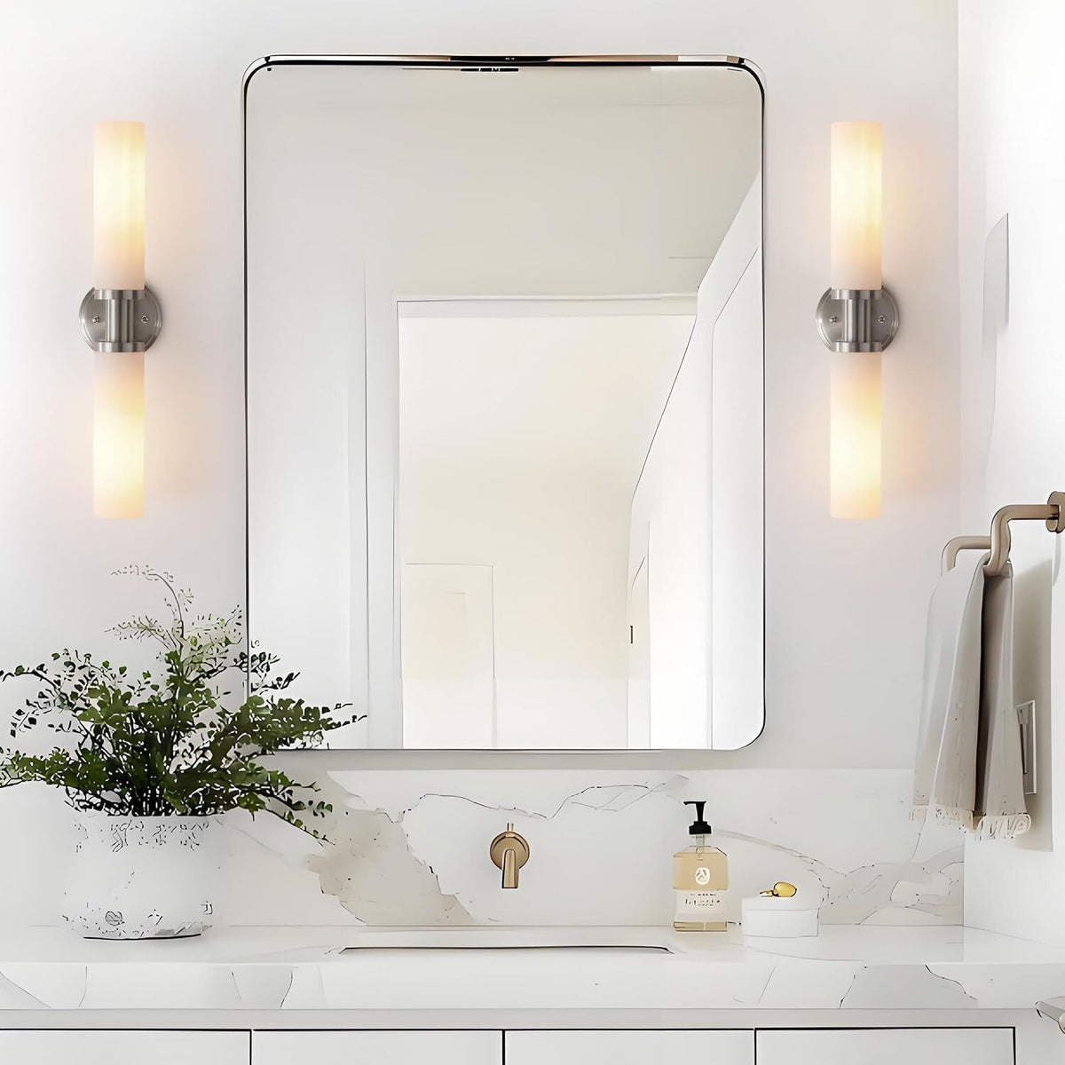 Wall Sconces Set of Two, Brushed Nickel Bathroom Sconces Wall Lighting