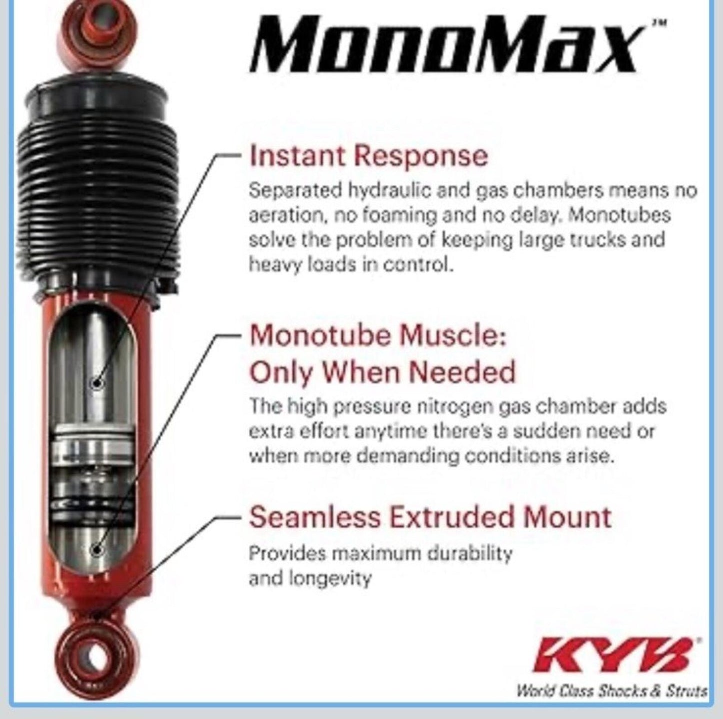 MonoMax Gas Shock 565012 Red Heavy Duty Monotube Center Position for Ford Truck