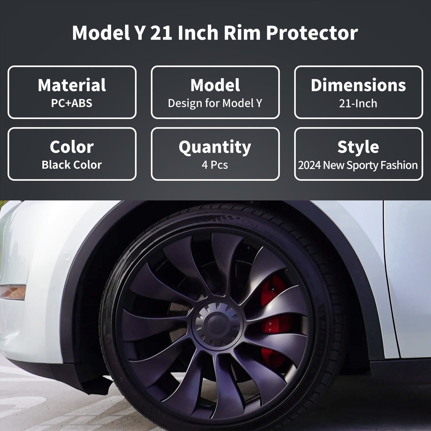 4PCS 21 inch Design for Model Y (2020-2024) Grey Wheel Rim Protectors Trim Rings