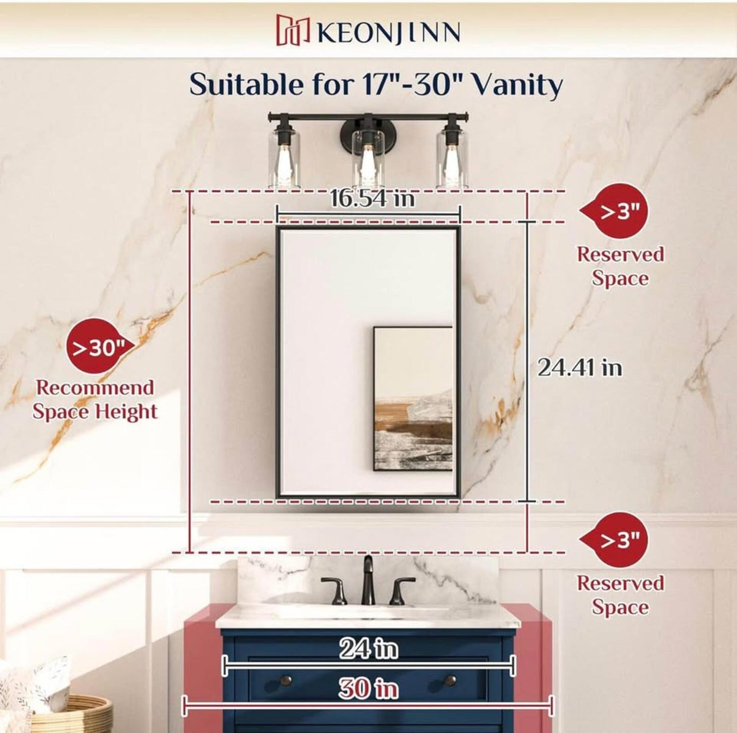 KEONJINN New Bathroom Mirror 16.54x24.41in