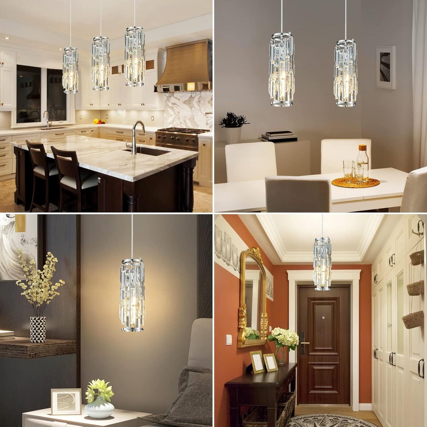 Modern Chrome Mini Crystal Pendant Lights - 3-Pack for Home Decor