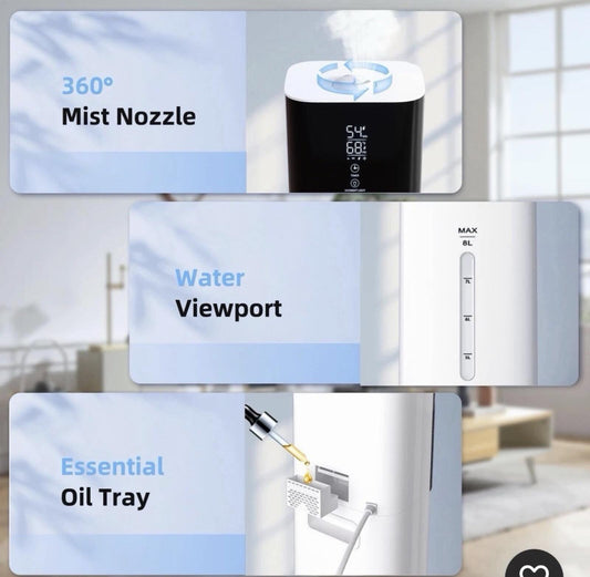 2.11Gal Ultrasonic Cool Mist Humidifier with Timer and Humidistat for Large R...
