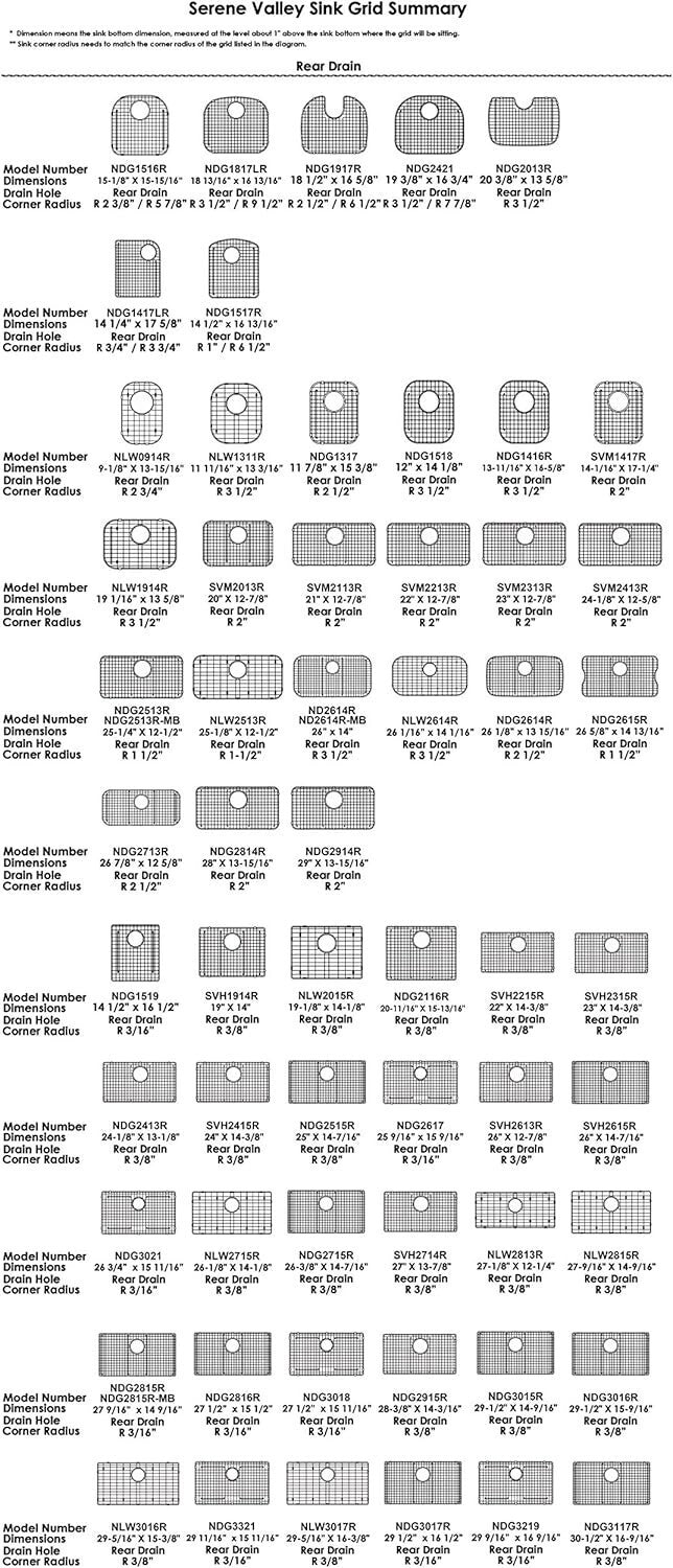Serene Valley Sink Bottom Grid 29-1/2" X 15-9/16", Centered Drain Corner Radius