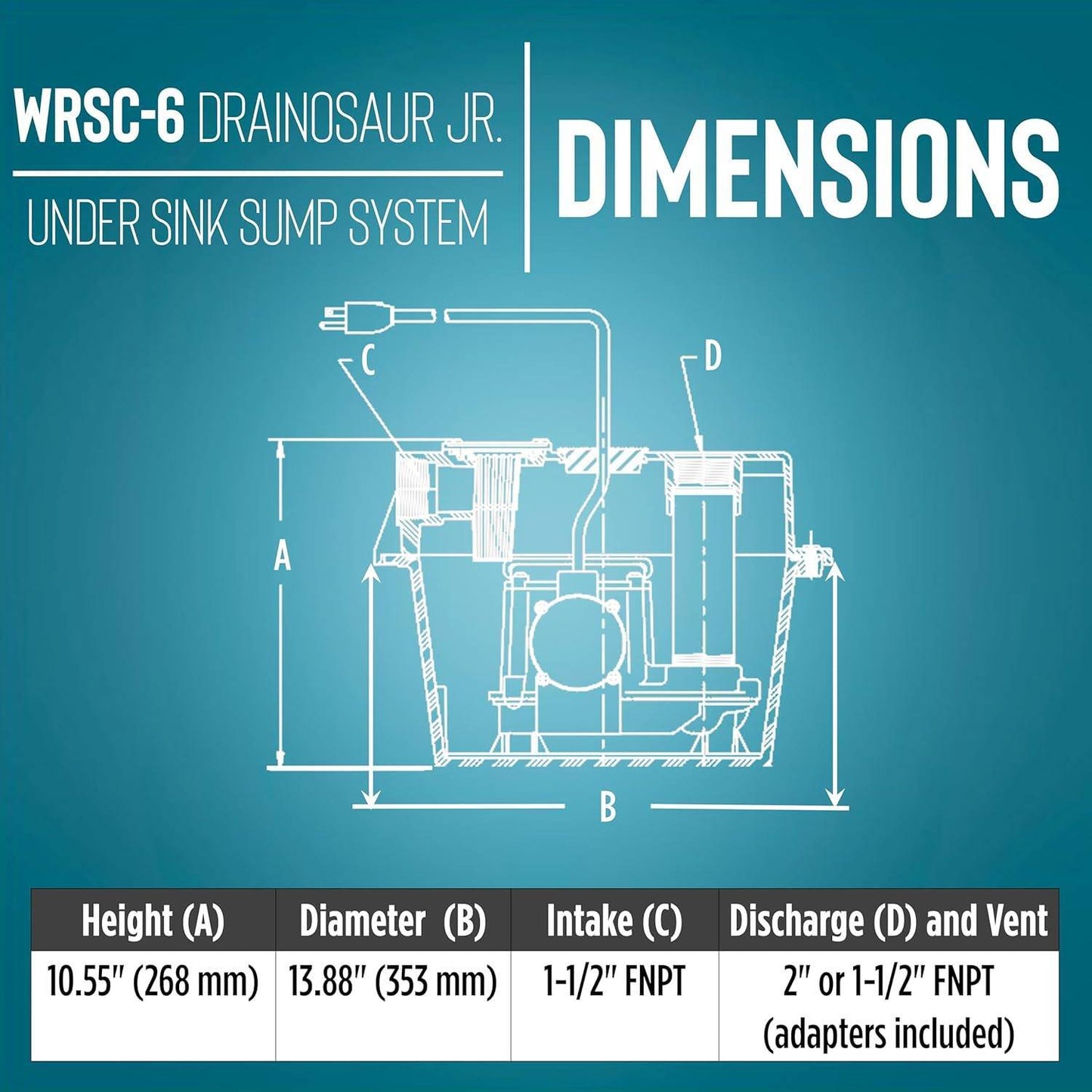 Little Giant 506065 WRSC-6 - Compact Drainosaur 1/3 HP Sink/Drain 3.5 Gal Tank