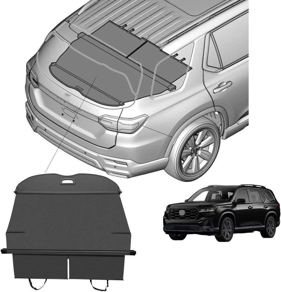 Fits 23-26 Honda Pilot Cargo Cover Retractable Rear Trunk Luggage Shade Black