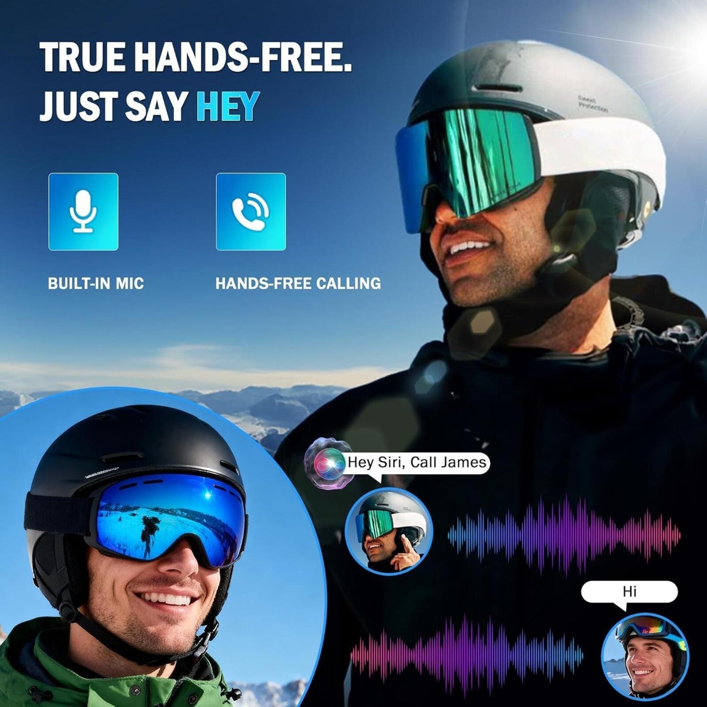 Wireless Bluetooth 6.0 Ski Helmet Speakers - 30H Playtime, IPX5 Waterproof