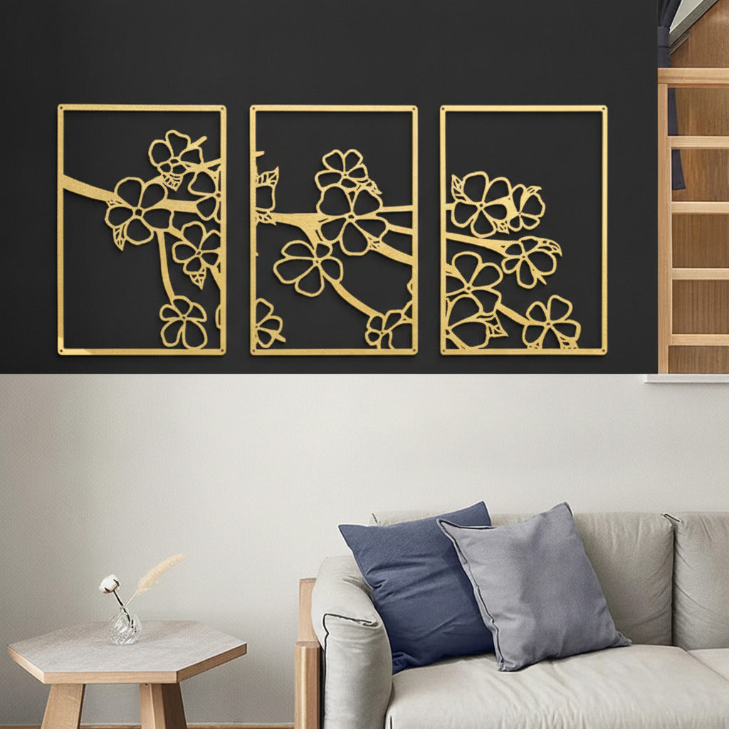 3 piece 11.5" X 17.5" Gold metal artwork decor Wall art for bedroom living room