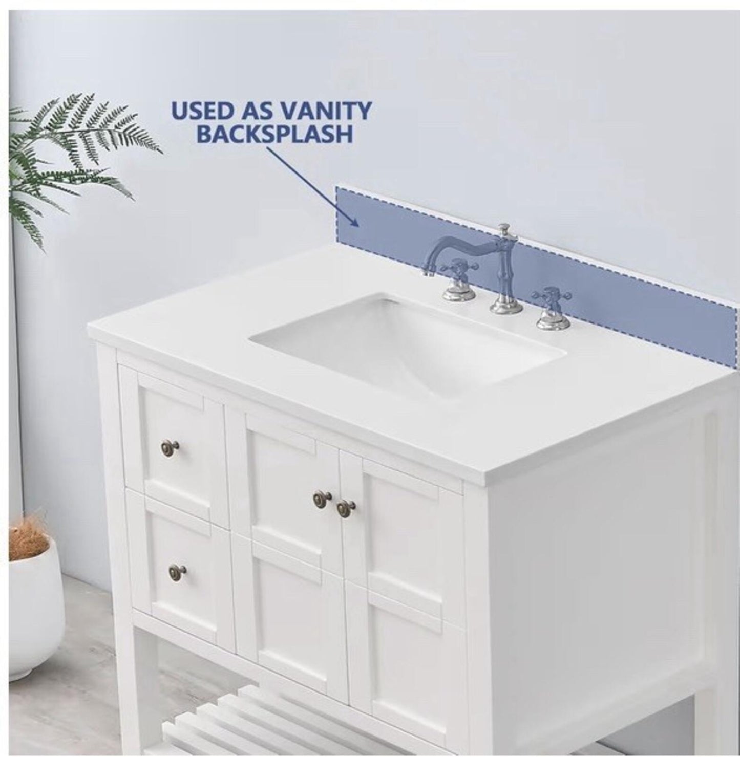 Timeless Home 36 in. W Vanity Backsplash in Carrara White-NOB