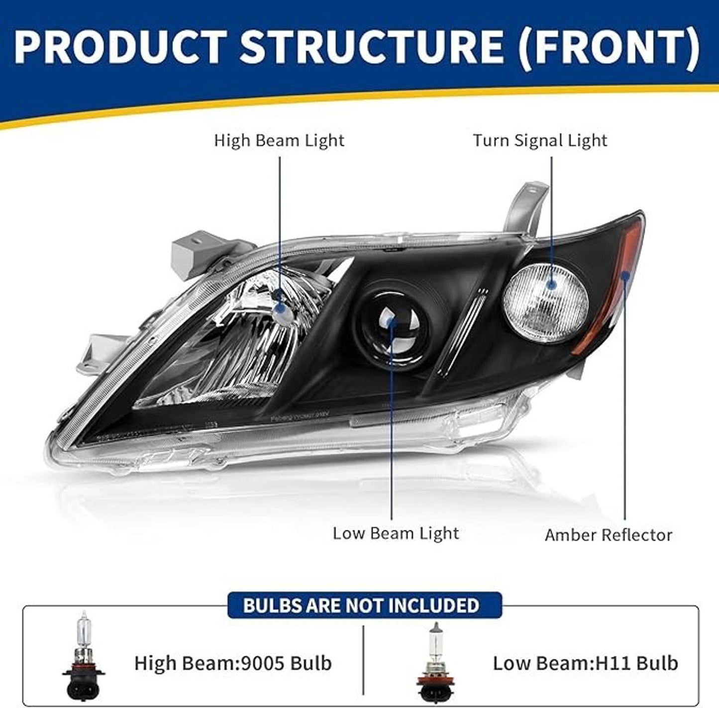 Black Housing Projector Headlights assembly 2007 2008 2009 Toyota Camry