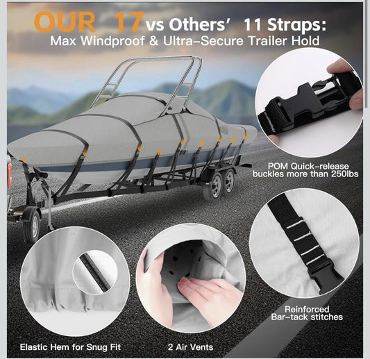 1200D Waterproof Ski Wakeboard Tower Boat Cover 20-22ft w/Straps ⭐