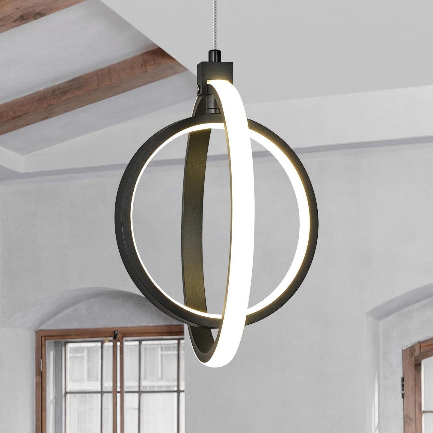 Modern LED Chandelier Black Ring Pendant Light Fixtures 4000K Dimmable Height...