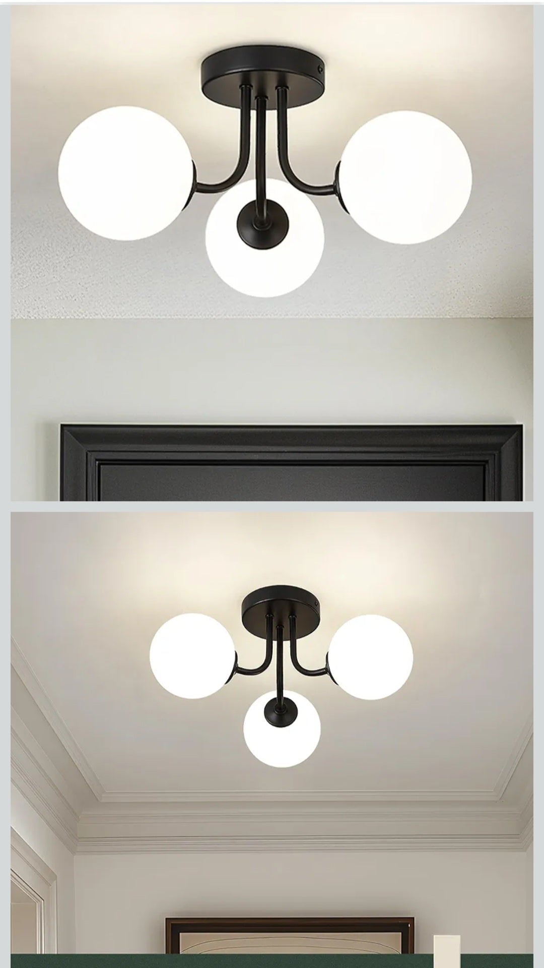 3-Globe Black Flush Mount Ceiling Light in a Modern Farmhouse Design is Ideal for Living Rooms, Bedrooms, or Dining Rooms. Model:CKCL4845-3W-BK