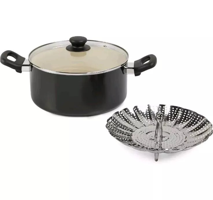 Amazon Basics Ceramic Nonstick Pots and Pans 11 Piece Cookware Set, Black/Cream