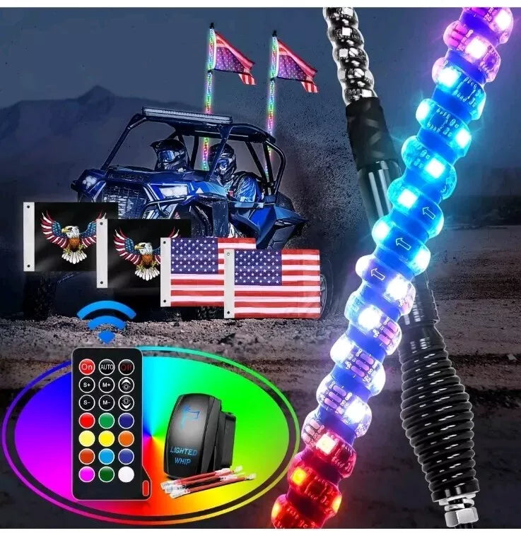 2PCS 6FT UTV SxS Whip Lights spiral RGB lights