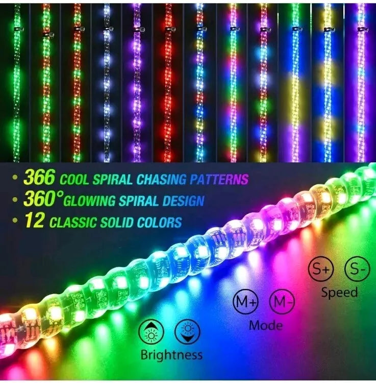 2PCS 6FT UTV SxS Whip Lights spiral RGB lights