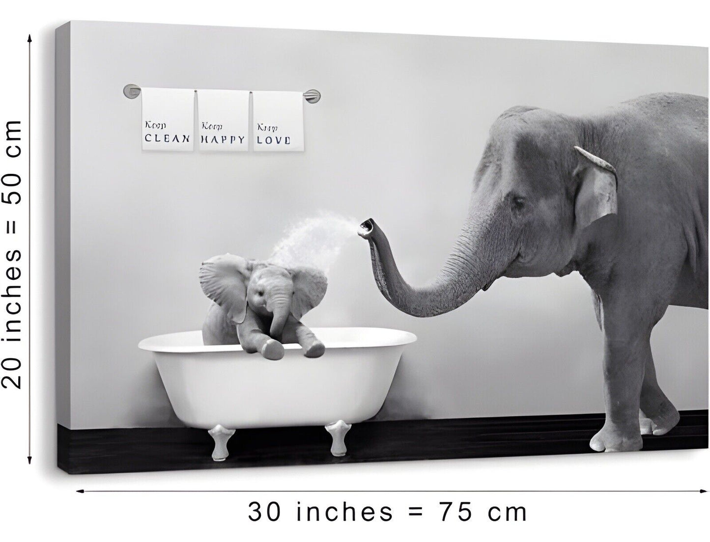 Elephant Bathroom Decor Wall Art, Funny Canvas Prints of Mother and Child Pla...