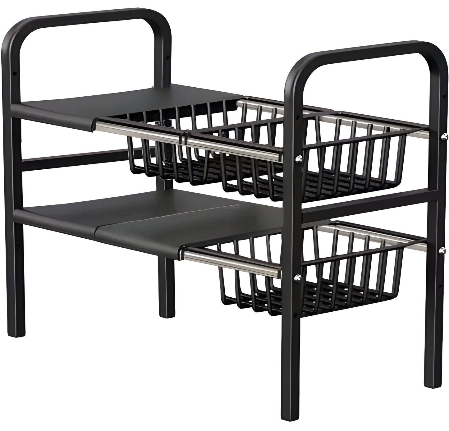 Expandable under Sink Organizer, 2 Tier under Sink Shelf with 3 Baskets