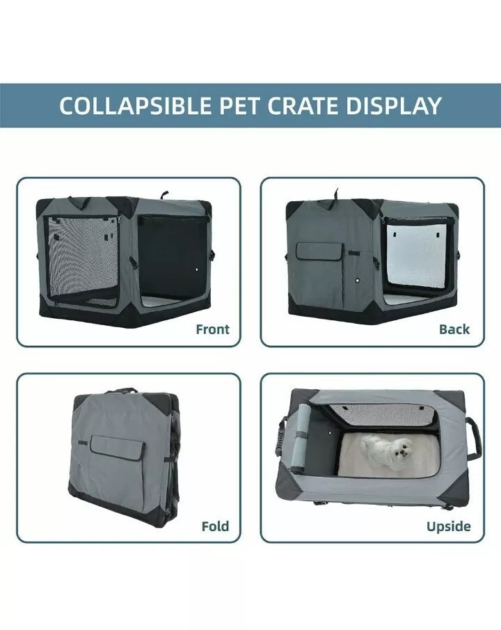 36 Inch Collapsible Crate for Large Dogs, 4-Door Foldable Soft Kennel with Ch...