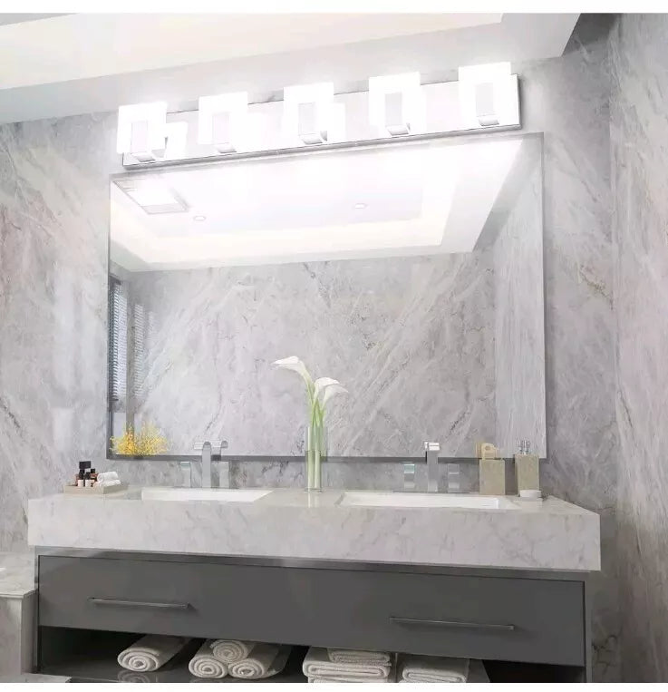 5 Lights Modern Led Bathroom Vanity Light Acrylic Stainless Steel Chrome Up And