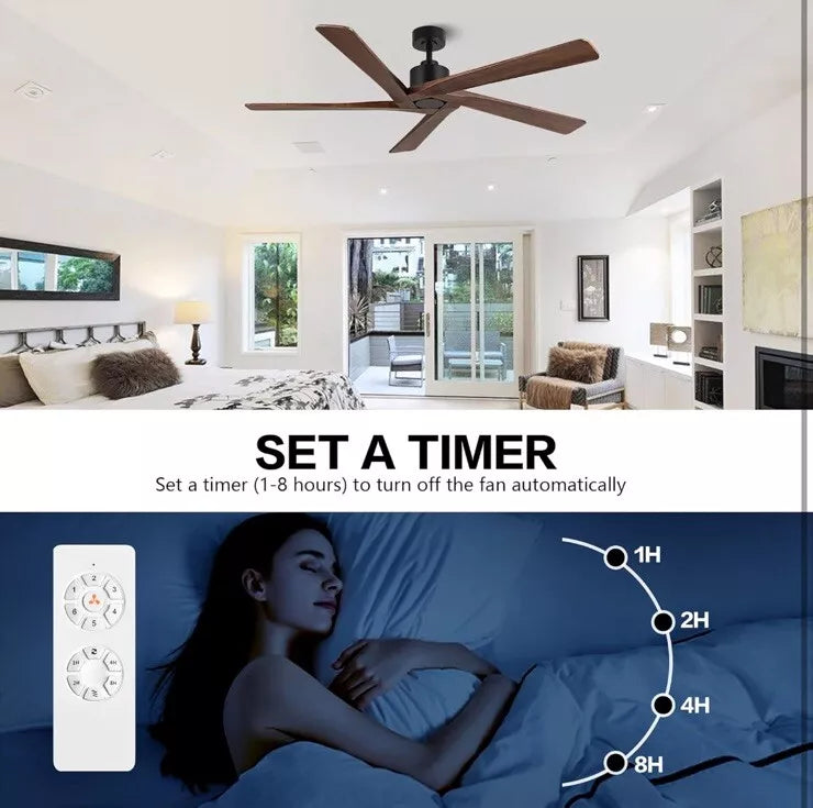 54 Inch Black Ceiling Fan No Light with Remote, Reversible Wood Blades, Noise...