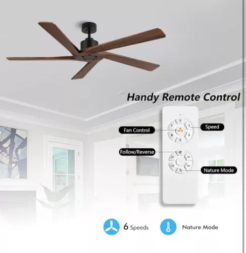 54 Inch Black Ceiling Fan No Light with Remote, Reversible Wood Blades, Noise...