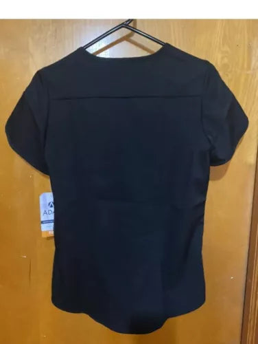 ADAR Pro Women's Small Short Sleeve V Neck Scrub Top - Black With Pockets