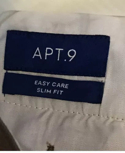 Apt 9 NWT Mens Khaki Dress Pants 34x38 Slim Fit Polyester Easy Care Flat New
