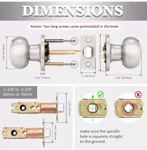 Brushed Nickel Door Knob, 5 Pack Round Keyless Doorknobs Interior/Exterior Lo...