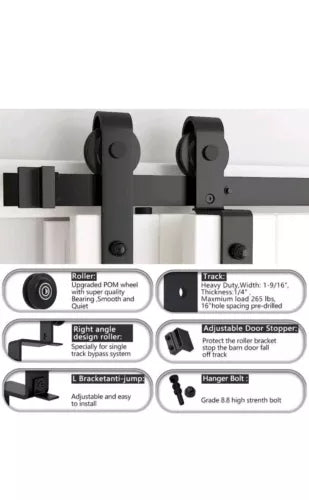 Bypass Sliding Barn Door Hardware Kit, Single Track, One-Piece Rail, Double Wood