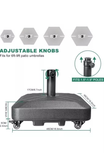 DZ4733 MS Patio Umbrella Base Heavy Duty with Wheels Square Market Stand for