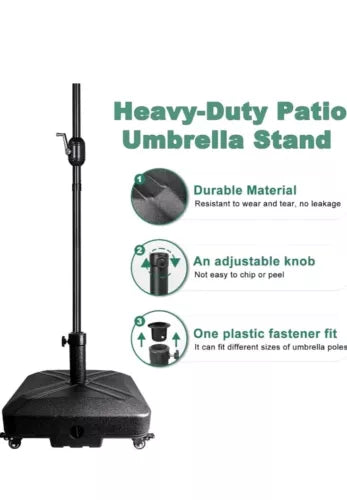 DZ4733 MS Patio Umbrella Base Heavy Duty with Wheels Square Market Stand for