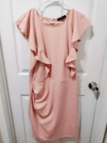 NWT Knitee Women's Soft pink Dress Blush XXL Elegant Ruffles High Neckline Midi