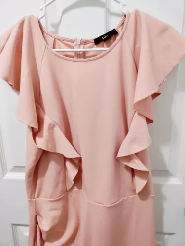 NWT Knitee Women's Soft pink Dress Blush XXL Elegant Ruffles High Neckline Midi