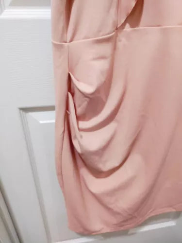 NWT Knitee Women's Soft pink Dress Blush XXL Elegant Ruffles High Neckline Midi