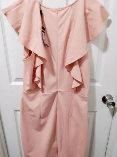 NWT Knitee Women's Soft pink Dress Blush XXL Elegant Ruffles High Neckline Midi